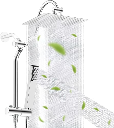 Miniatura 18 de Hibbent cUPU Certificado Cabezal de Ducha de Lluvia de Alta Presión de 10'', Combo de Cabezal de Ducha con Rociador de Mano de 4 Modos, Brazo de
