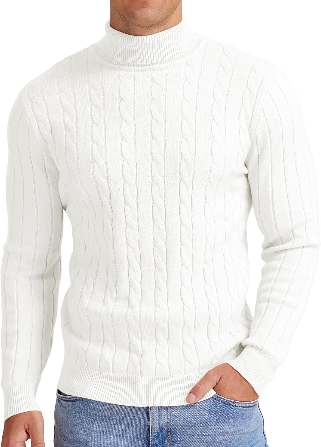 NITAGUT Men's Casual Turtleneck Sweaters Warm Twisted Pattern Knitted Slim Fit Pullover Sweater - Image 2