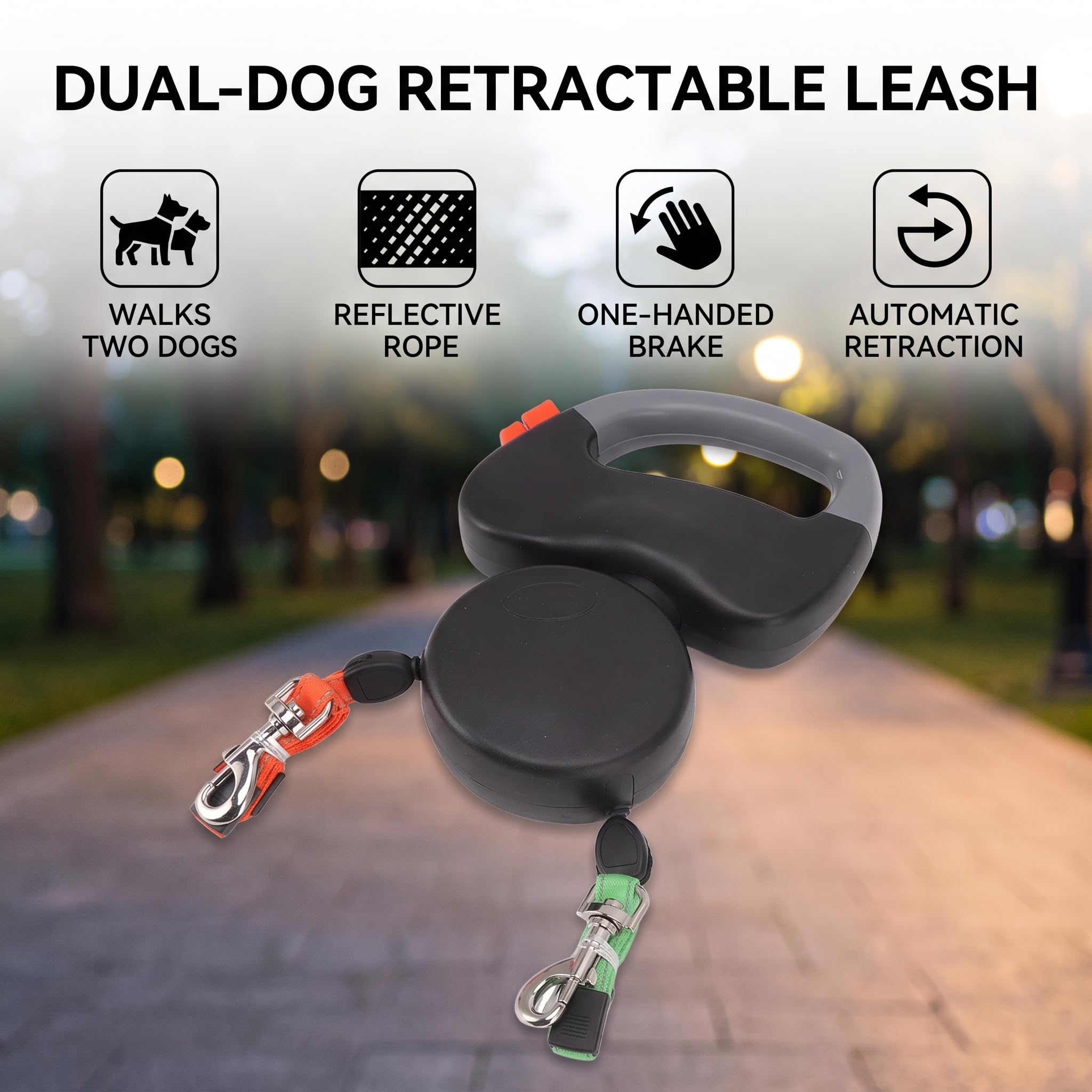 Yosoo Health Gear Laisses pour Chiens, Double Laisse Rétractable pour Animaux de Compagnie, Corde de Traction avec Deux Cordons de ètres de Long, Attache à 360 °, Corde à Enroulement Automatique,