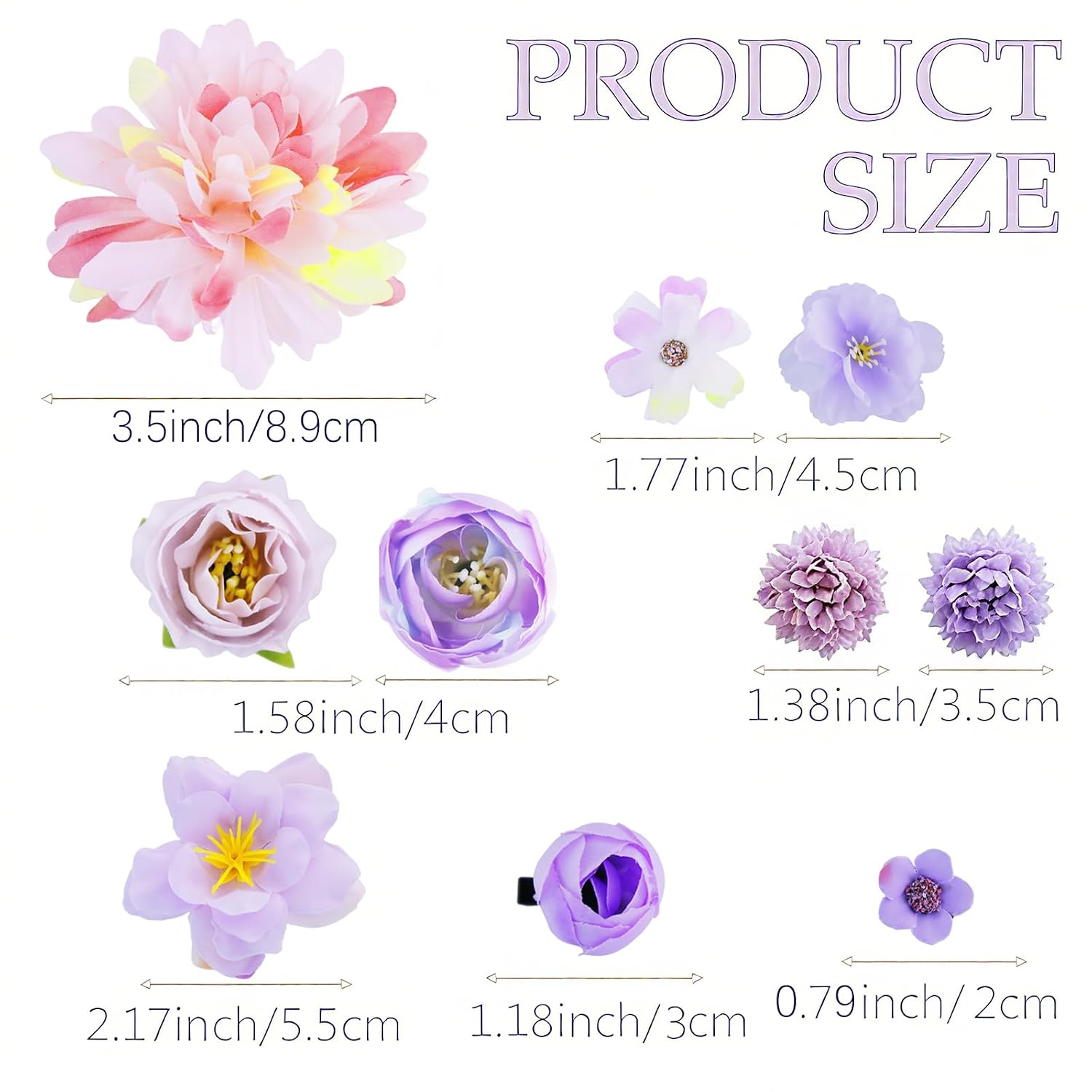 21 Pieces Silk Flower Hair Clip Women Aesthetic Boho Floral Hair Barrettes Handmade Rose Bride Barre Hair Accessories Wedding(Purple)
