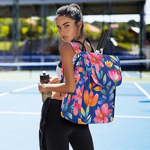 Miniatura 7 de Bolsa de tenis y bádminton de almacenamiento grande con diseño de flores de Oberonia, color azul rey, bolsa de remo de pickleball para tenis,