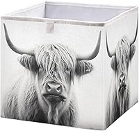 Vista 1 de Cesta de almacenamiento plegable de vaca Highland de 11 x 11 x 11 pulgadas, cubo de almacenamiento para decoración del hogar, cestas