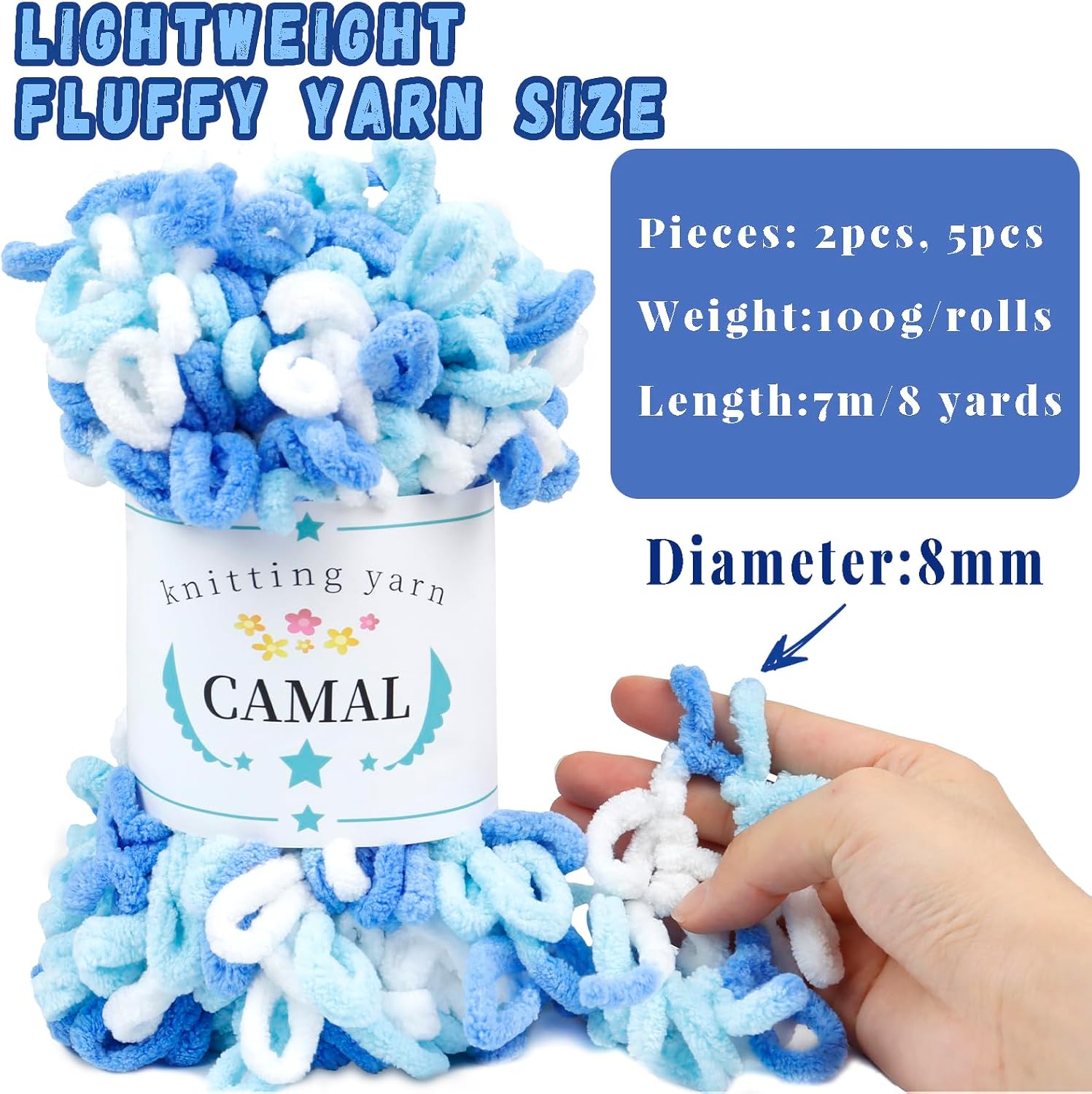 CAMAL 5 Pack Loop Yarn for Finger Knitting Soft Fluffy Finger Rainbow Yarn Chunky Chenille Plush Fur Thread for Crocheting Blanket, Rugs, Scarfs, DIY Handbags, Hand Crafts(Macaroon)