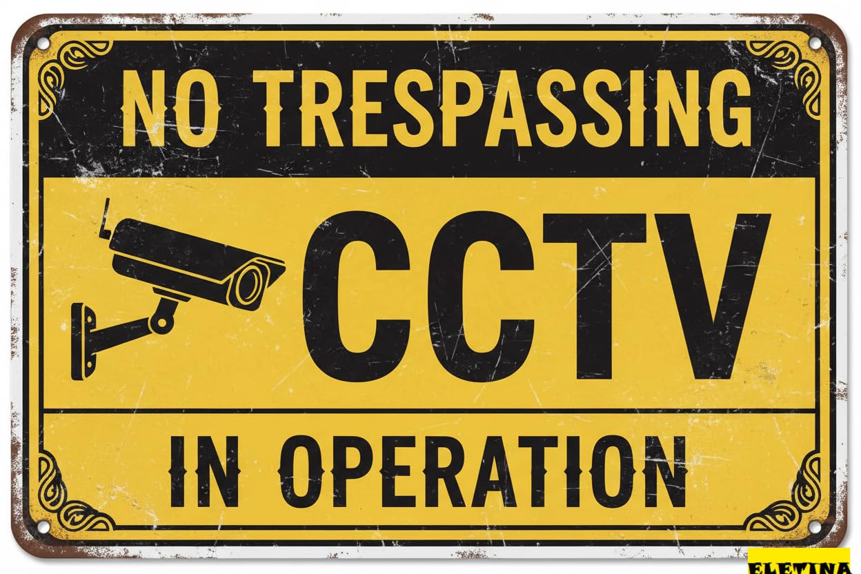 No Trespassing CCTV In Operation Aluminum Warning Tin Sign UV Protected Rust Free Fade Resistant Home Kitchen 8x12in