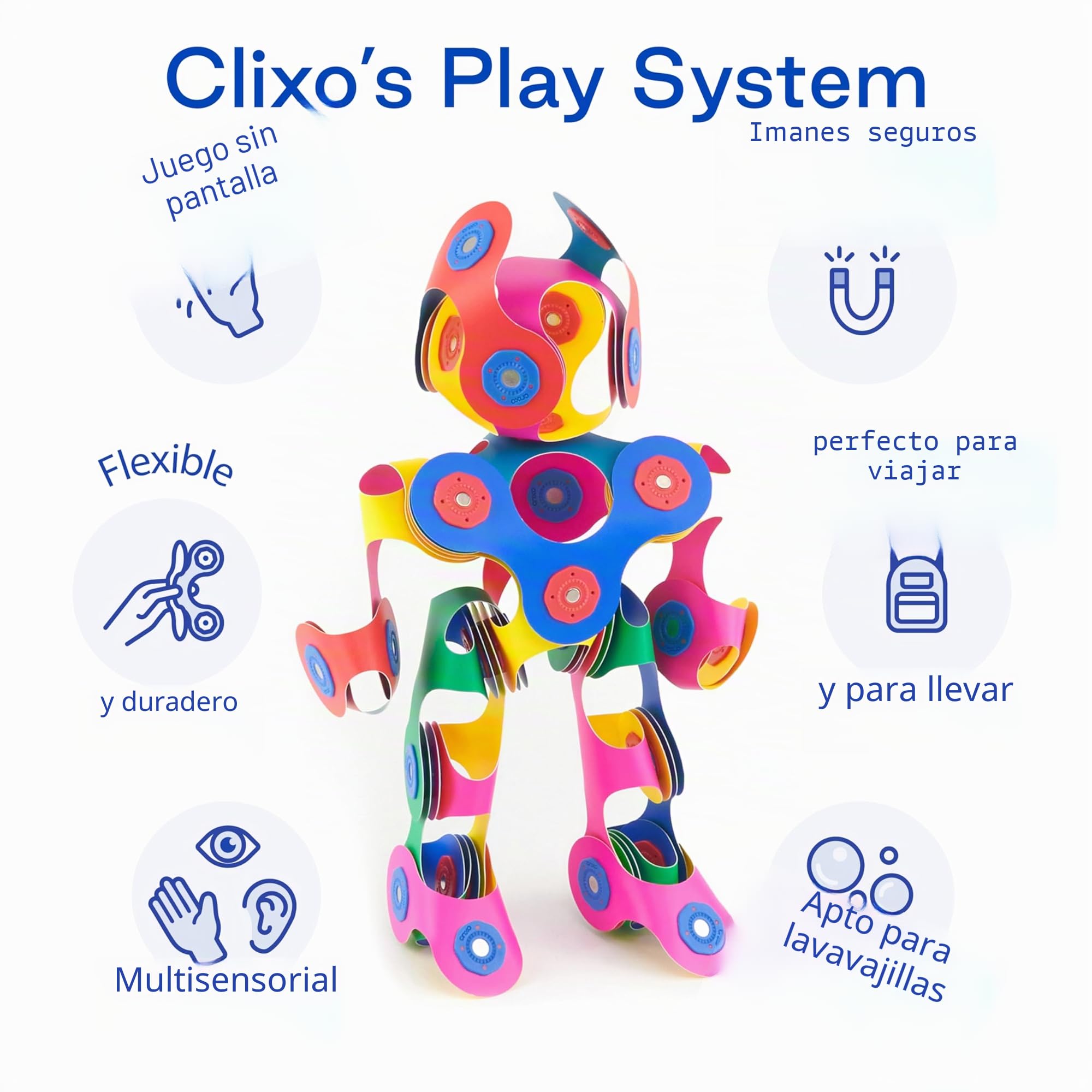 Clixo 42 Piezas – El Juguete magnético Flexible, Duradero, Que impulsa la imaginación, diseño Modular para Horas de Juego Stem, Juguete magnético Experiencia en Cualquier Lugar de 4 a 8 años.