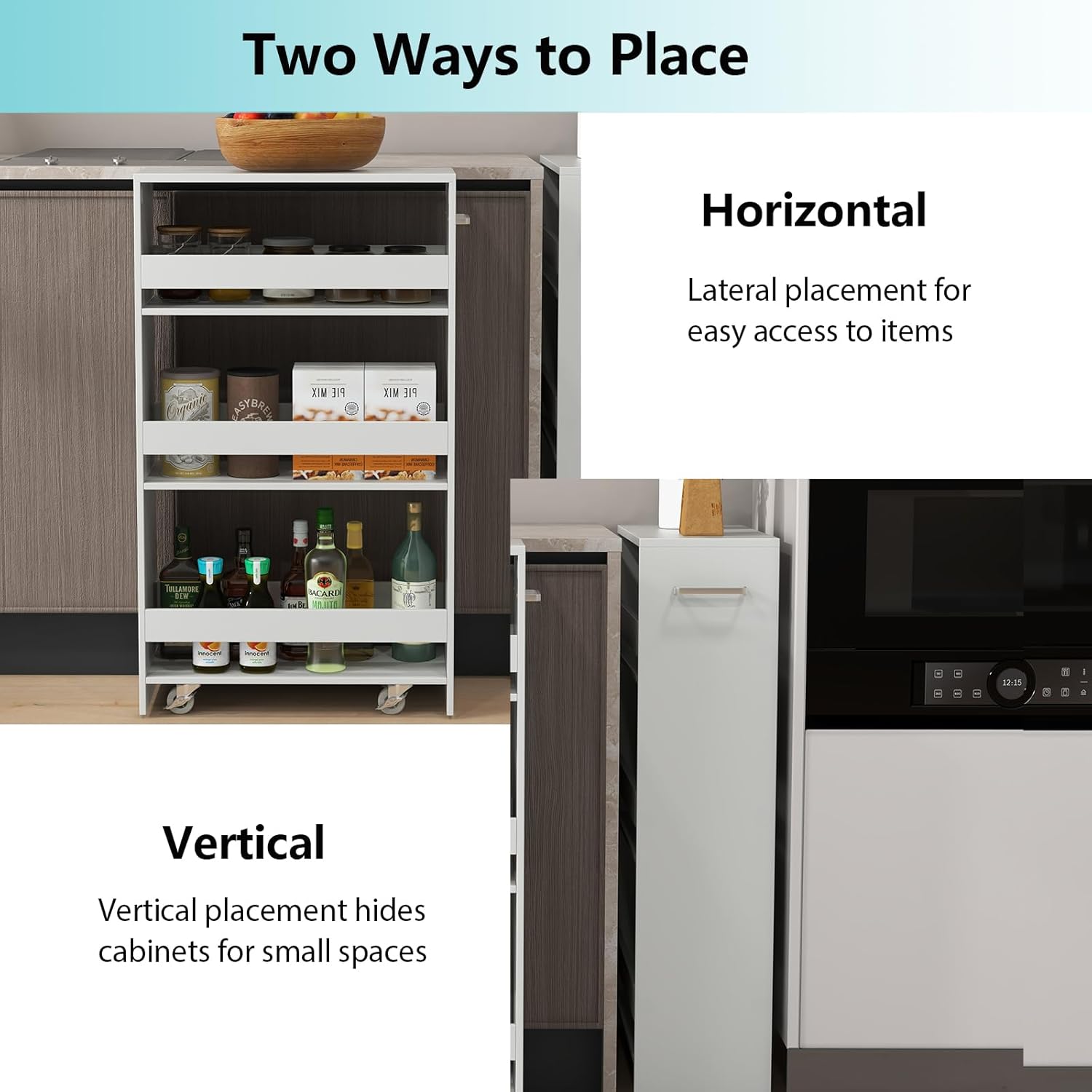 POWERSTONE 4-Tier Slim Storage Cart, Narrow Kitchen Rolling Cart w/Handle & Open Shelves, Skinny Slide Out Utility Organizer Trolley for Kitchen Bathroom Laundry Small Spaces White