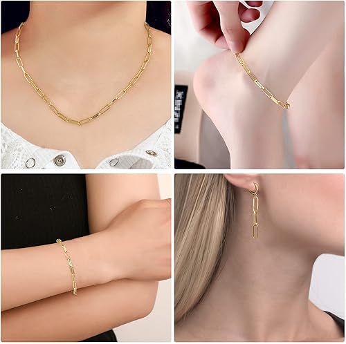 Miniatura 4 de ANCIRS Cadena de clip chapada en oro de 12 pies para hacer joyas de bricolaje, collar de latón chapado en oro de 14 quilates ovalado de 0.157 in,