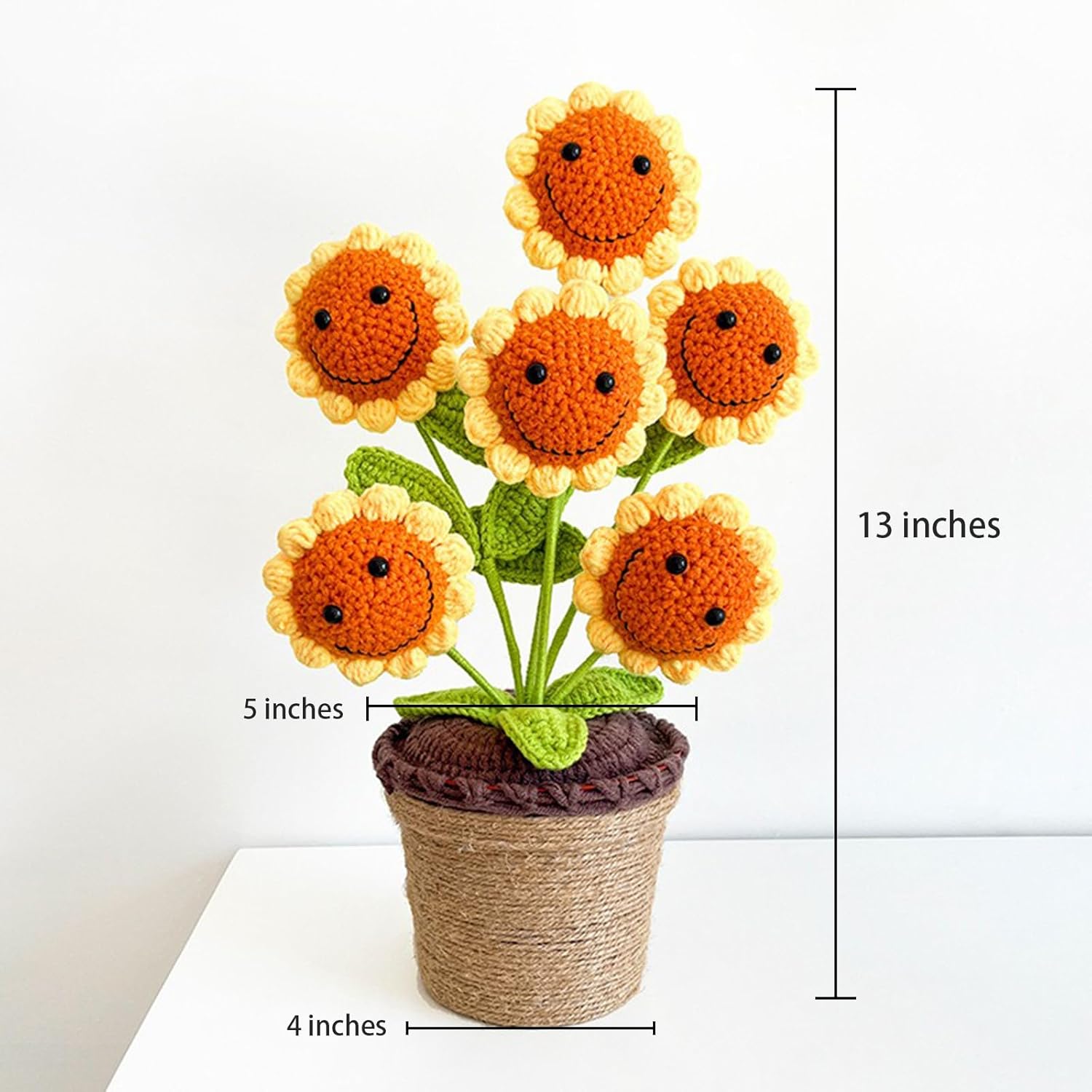 Handmade Crochet Smiley Face Sun Flower Sunflower Potted Office Home Yarn Decoration Festival Event Gift (6H)