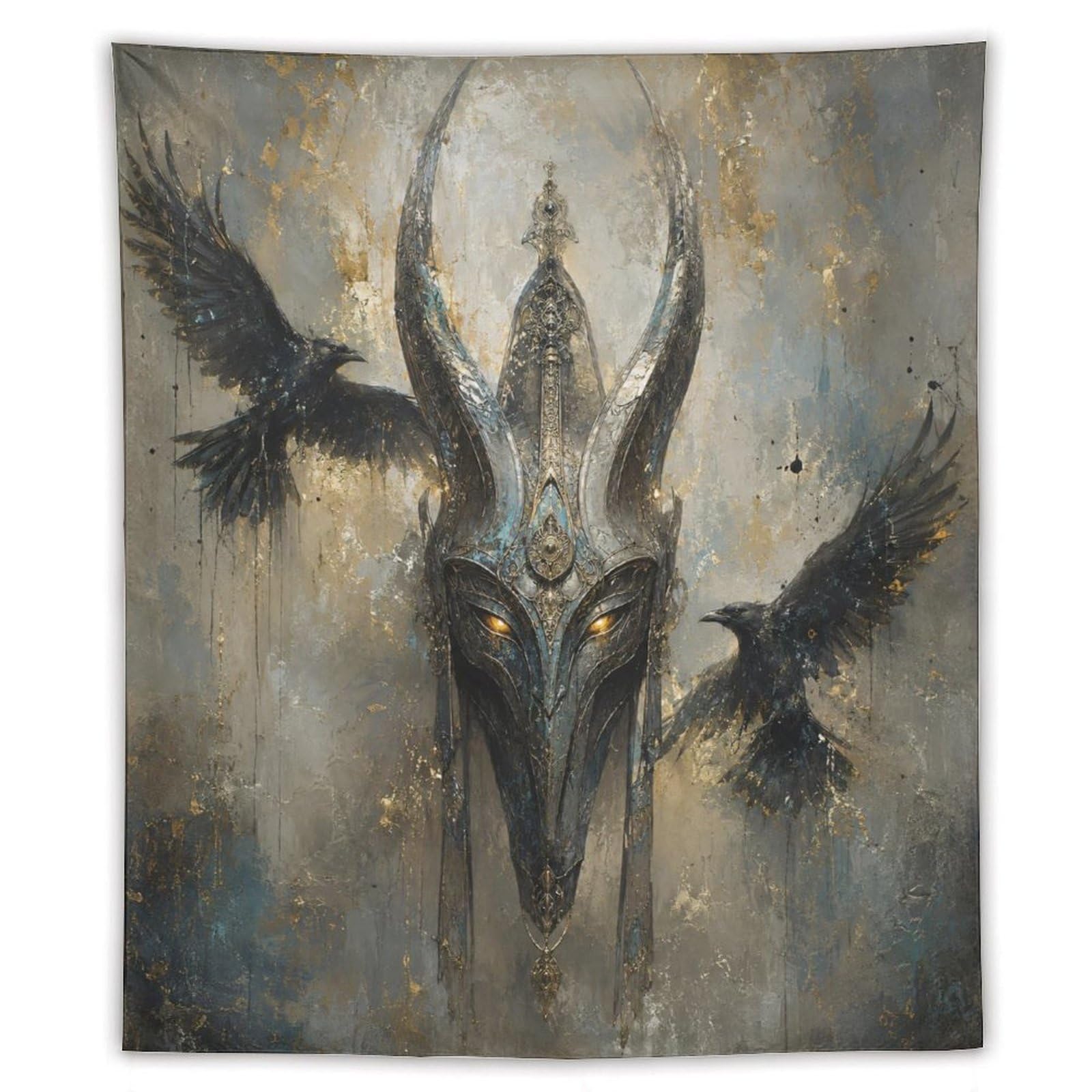 W7C8U2X3 Viking Helmet Raven Flight Wall Tapestry, Living Room