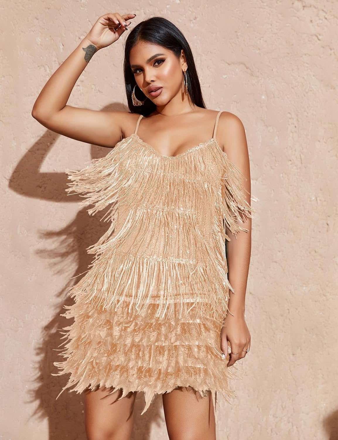 Women's Sequin Cocktail Dresses 1920s Flapper Dress Gatsby Fringe Mini Dresses Feather Prom Party Dress