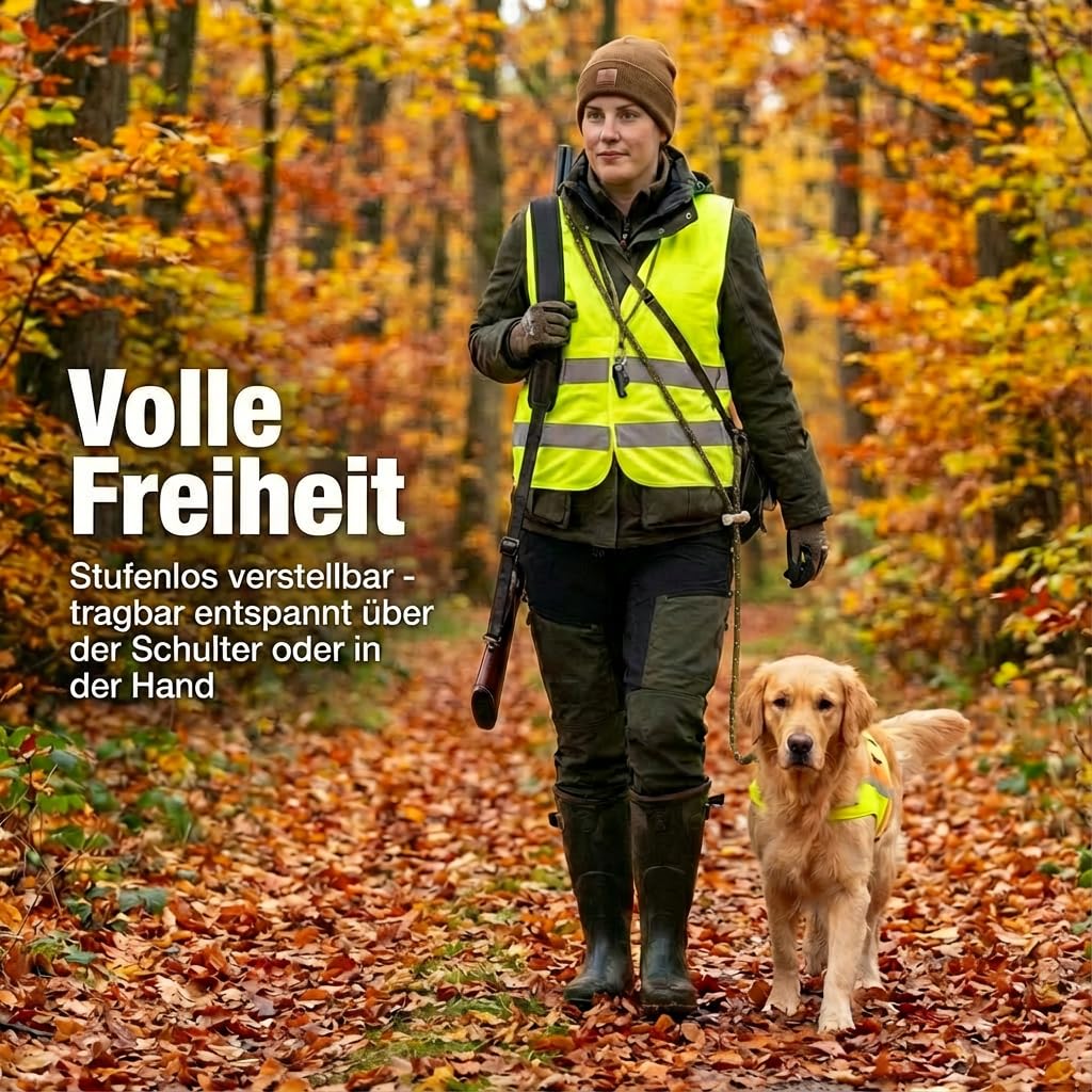 Umhänge Moxonleine 300 cm Oliv 6mm dünne Retrieverleine | lautlose Jagdleine | stufenlos verserstellbar | Hundeleine kleine, mittelgroße & große Hunde | 260-300cm Länge | Zugstopp | Made in Germany