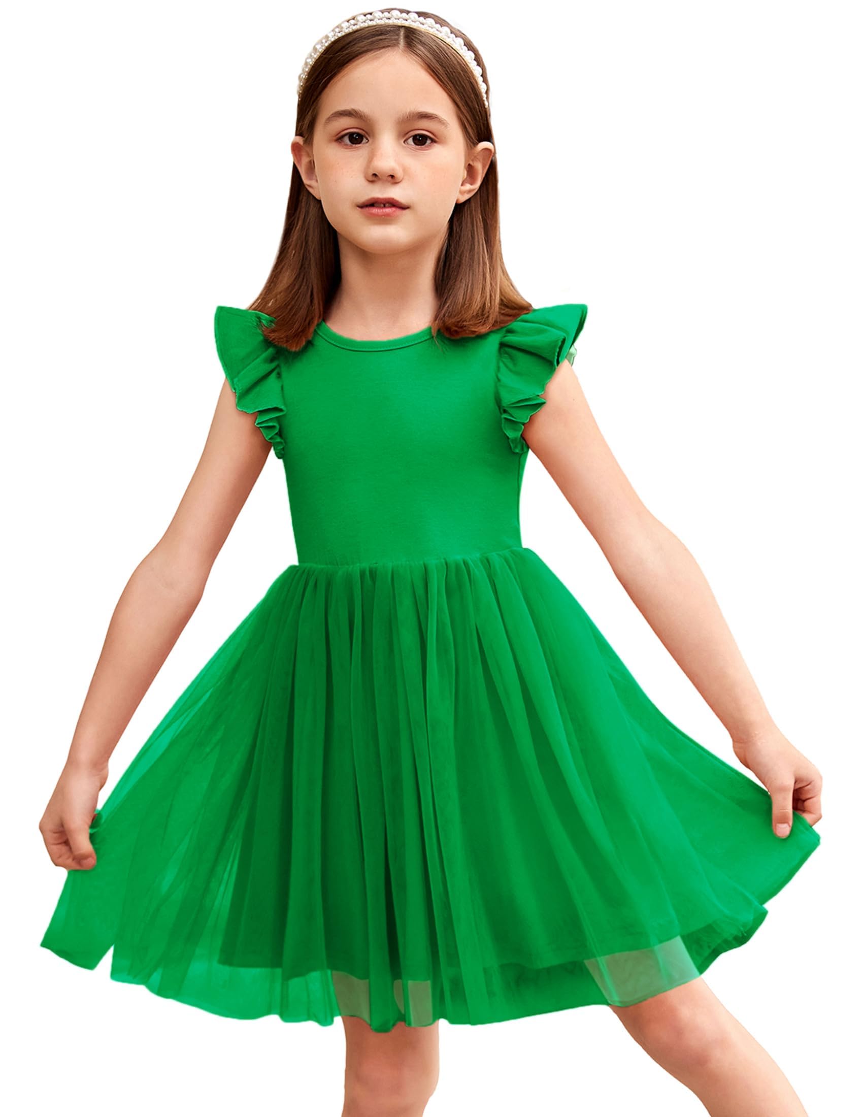 Arshiner Kleid für Mädchen Tüllkleid Kleinkind Sommerkleid Kinder Festlicheskleid Osterkleid Partykleid Feenkleid Grün 120/6-7 Jahre