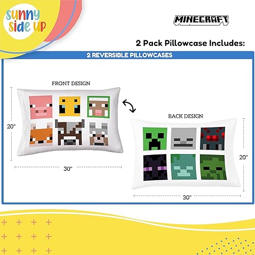 Miniatura 3 de Sunny Side Up Minecraft Mobs & Animals - Juego de 2 fundas de almohada reversibles, fundas de almohada de doble cara, ropa de cama súper suave para