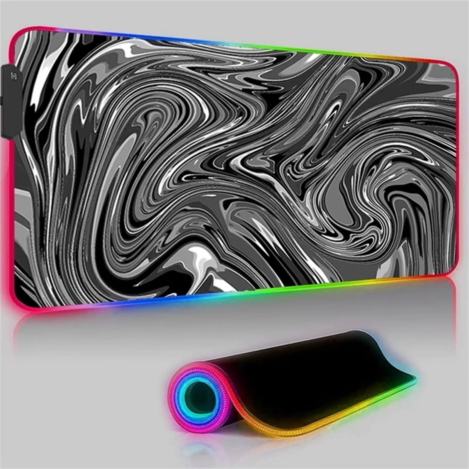 Tappetino per Mouse RGB Liquido Grigio Grande Tappetino per Mouse da Gioco LED con 14 Modalità di Illuminazione Tappetino Antiscivolo per Laptop Ufficio e Scrivania 900x400x4mm