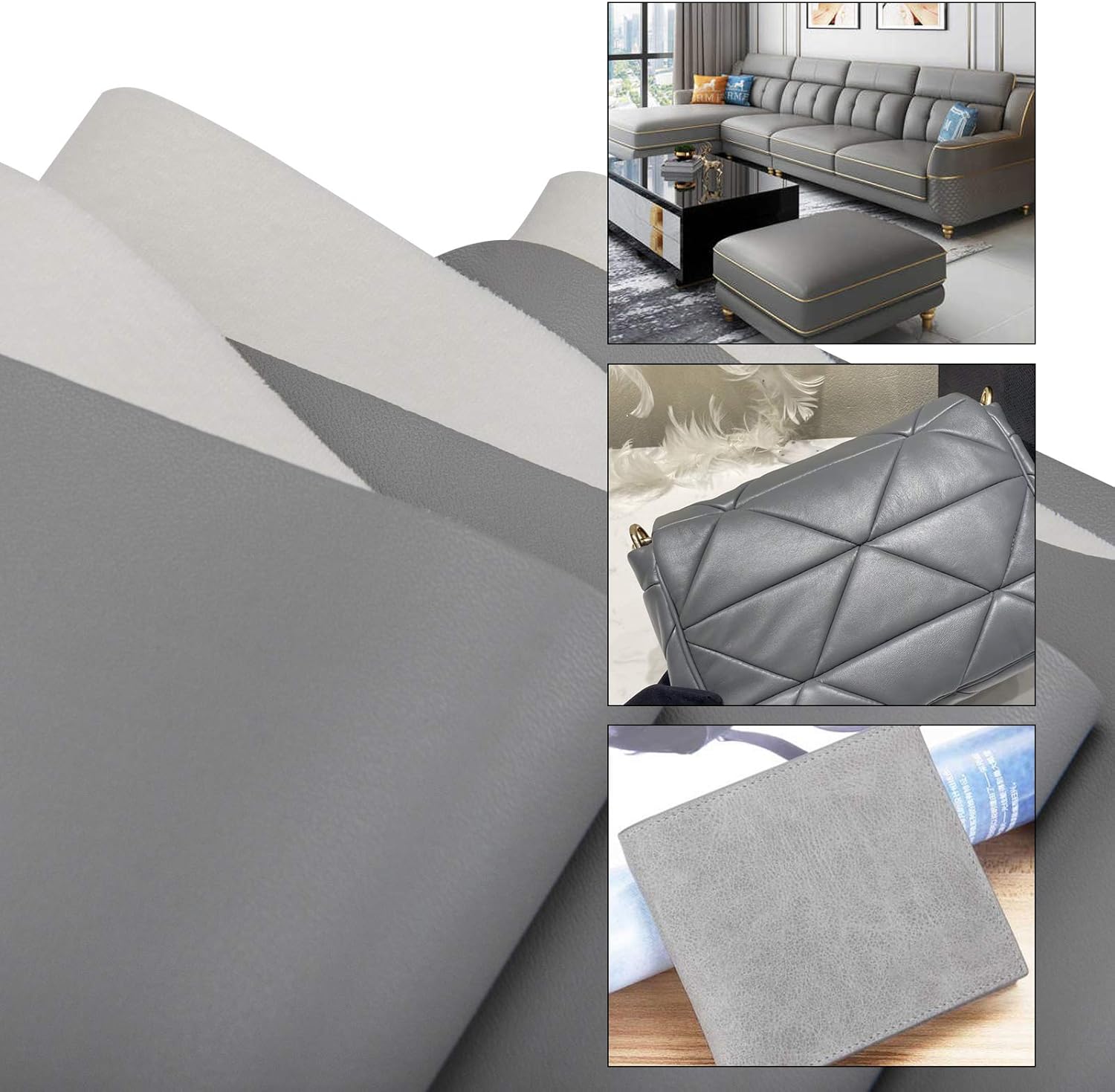 PU Fabric Material 2 Yards 54" x 72" Faux Synthetic Leather Sheets 1.2mm Thick Perfect for Upholstery, DIY Crafts, Hat Making, Hair Crafts Making, Sewing (Gray)