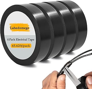 Black Electrical Tape, 0.6 in x 65.62ft, Waterproof Electric Tape Black, High Temperature Resistant, Suitable for Household Appliances and Outdoor Multi-Purpose Insulation Wire Wrapping, Pack of 4