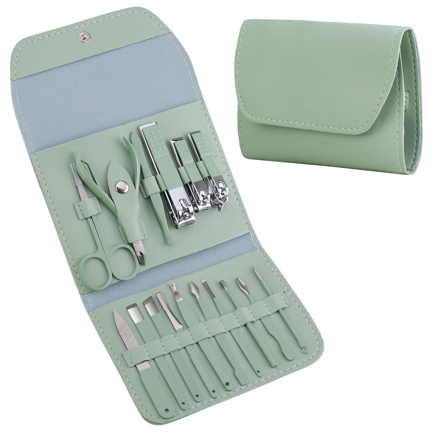 Nail Clippers, Manicure Set, Pedicure Kit, 16 In 1 Professional Grooming Kit Stainless Steel, Nail Toenail Scissors Tools with Luxurious Leather Travel Case For Men and Women Mint Upgraded Version-image-41