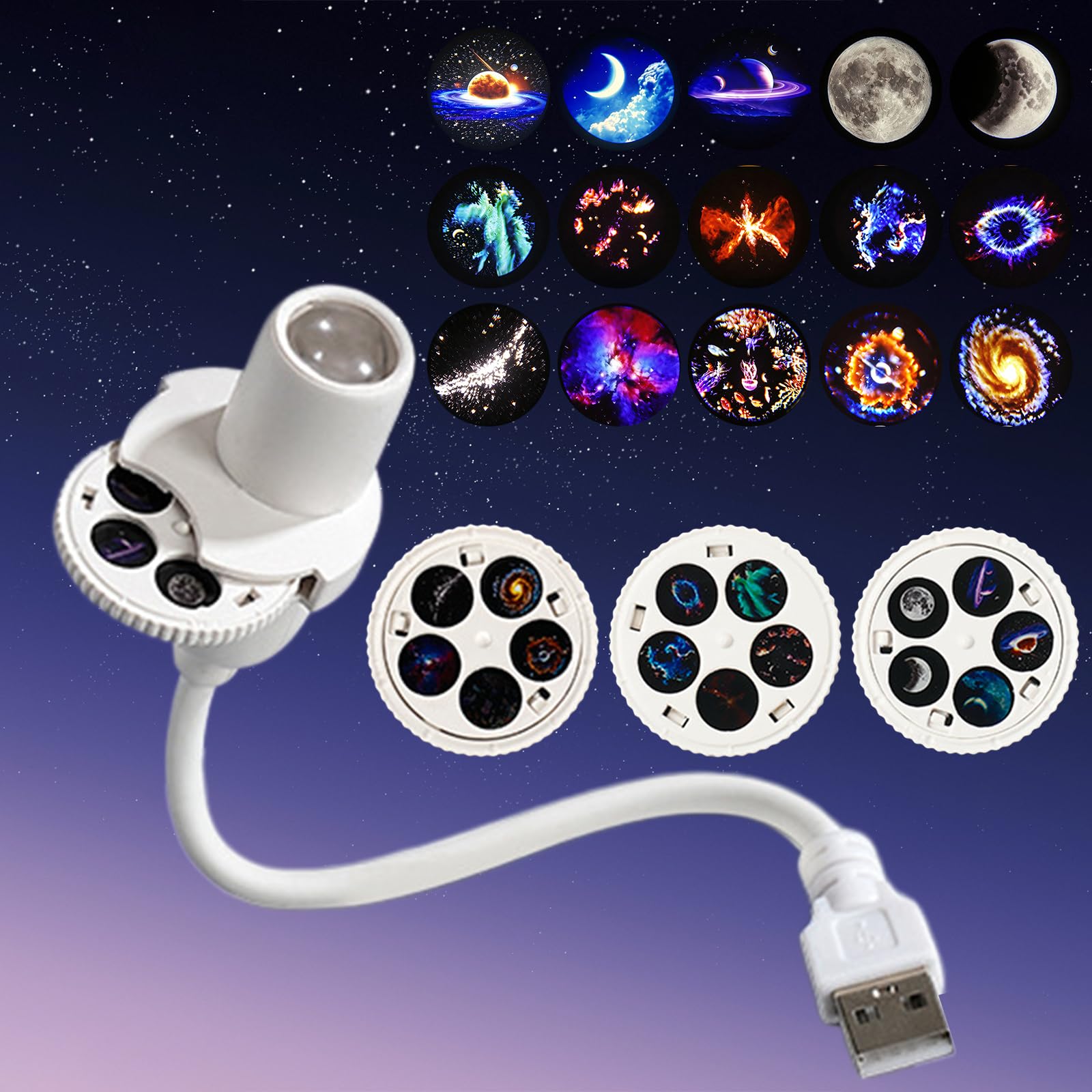 Moon Galaxy Night Light, USB Powered Galaxy Light for Bedroom, 15 patterns