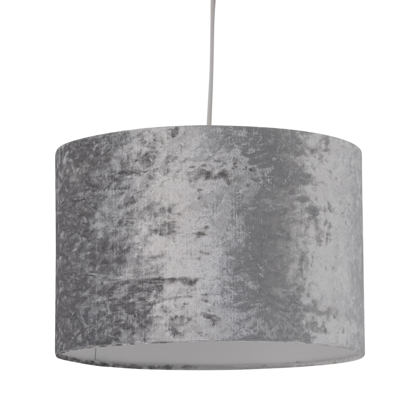 Firstchoicelighting Grey Crushed Velvet Pendant Shade, Easy Fit Ceiling Lightshade, Modern Light Shade, Diameter 25Cm