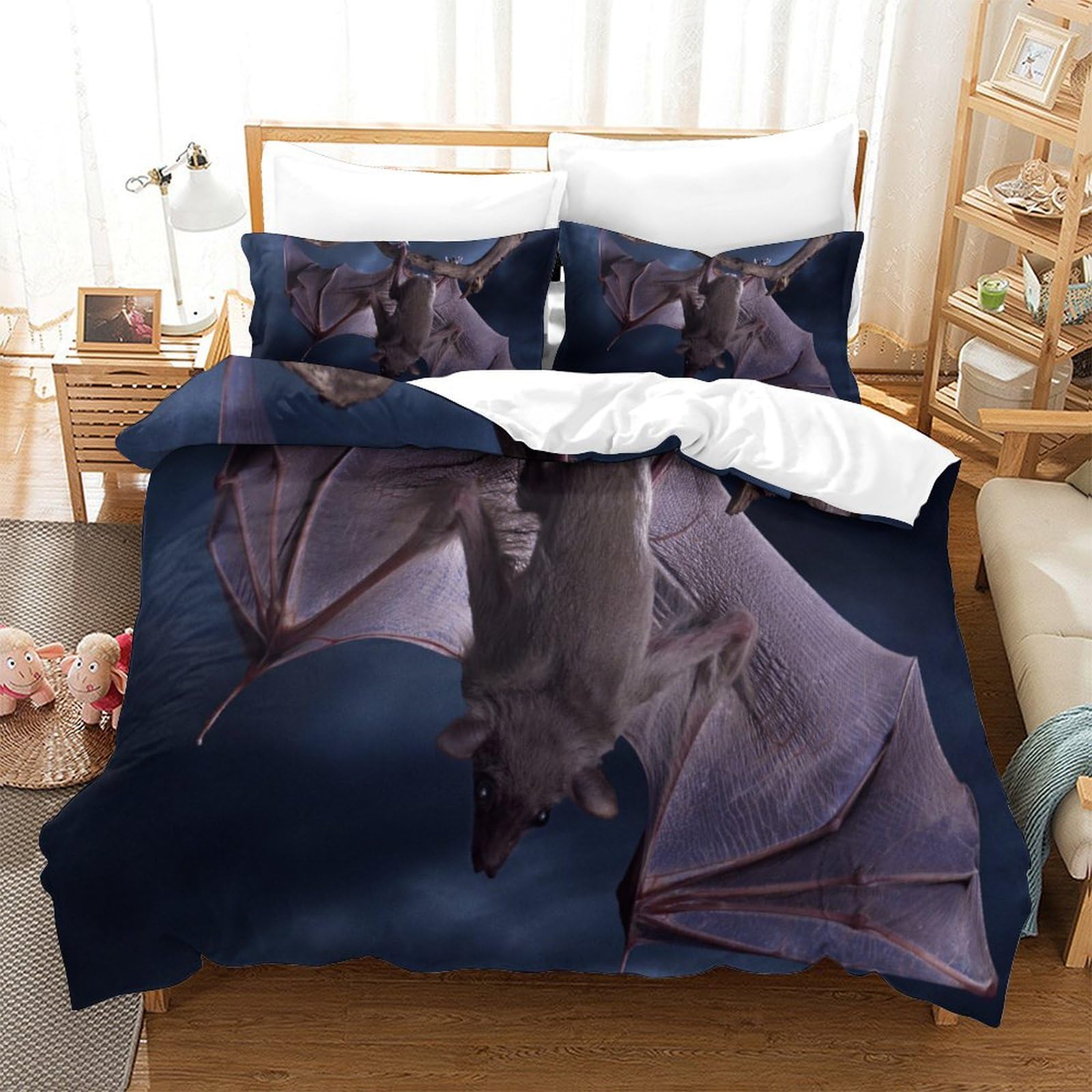 P1S9U7W5Y 3D Printed Bat Pattern Duvet Cover Set 3pcs Microfiber Bat Bedding Set Single