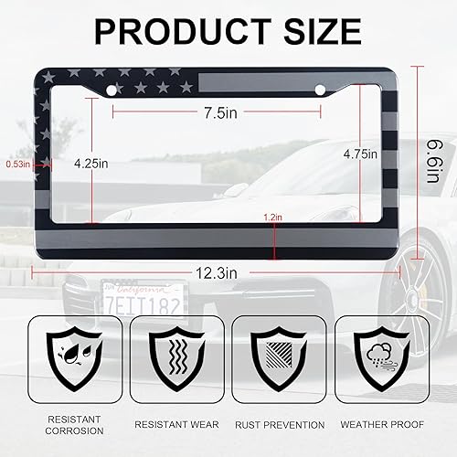 Miniatura 9 de LivTee 2 fundas para matrícula, con bandera de Estados Unidos y se adapta a todas las placas estándar de 6 x 12 pulgadas, protege tu placa trasera y