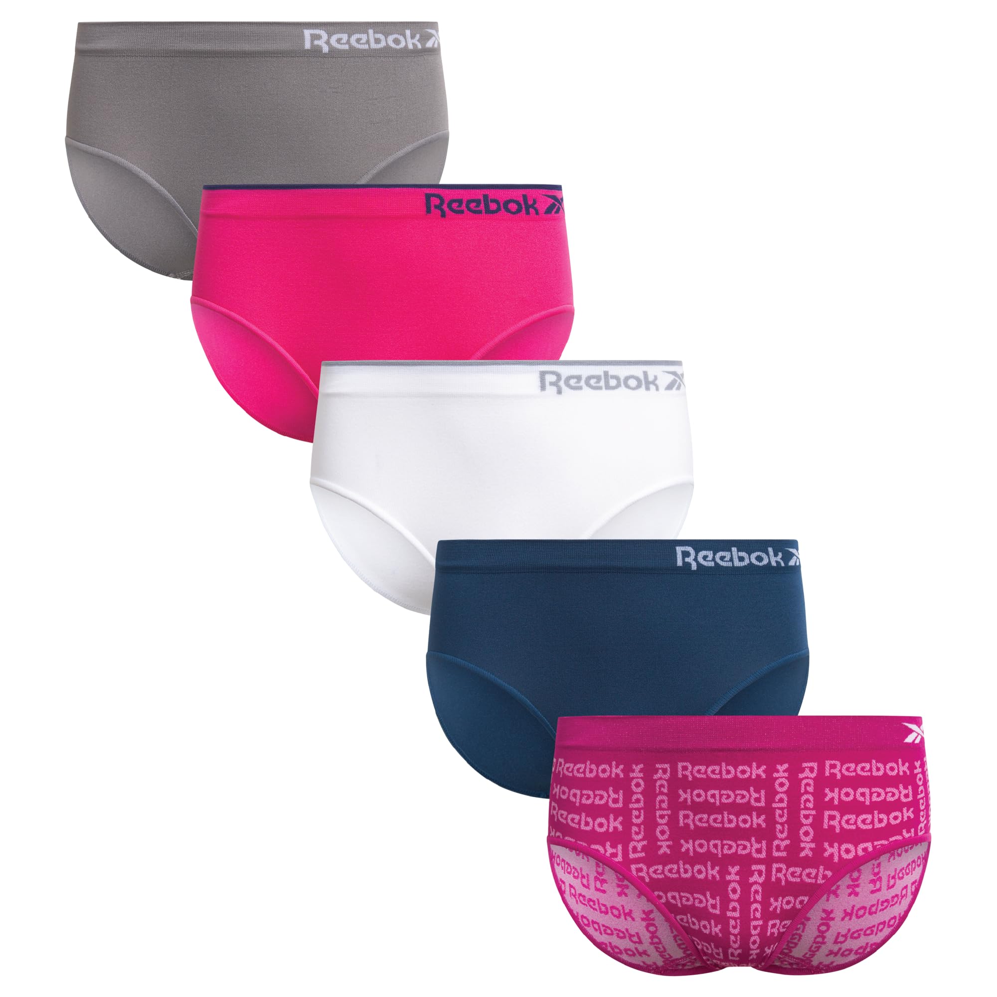Reebok Girls Underwear Hipster Panties - 5 Pack Soft Seamless Stretch Performance Briefs Underwear for Girls