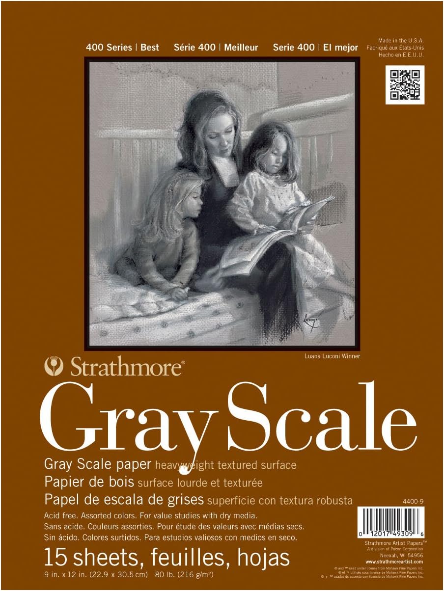 Strathmore Assorted Tints Gray Scale Paper Pad 9"X12"-15 Sheets -4400009