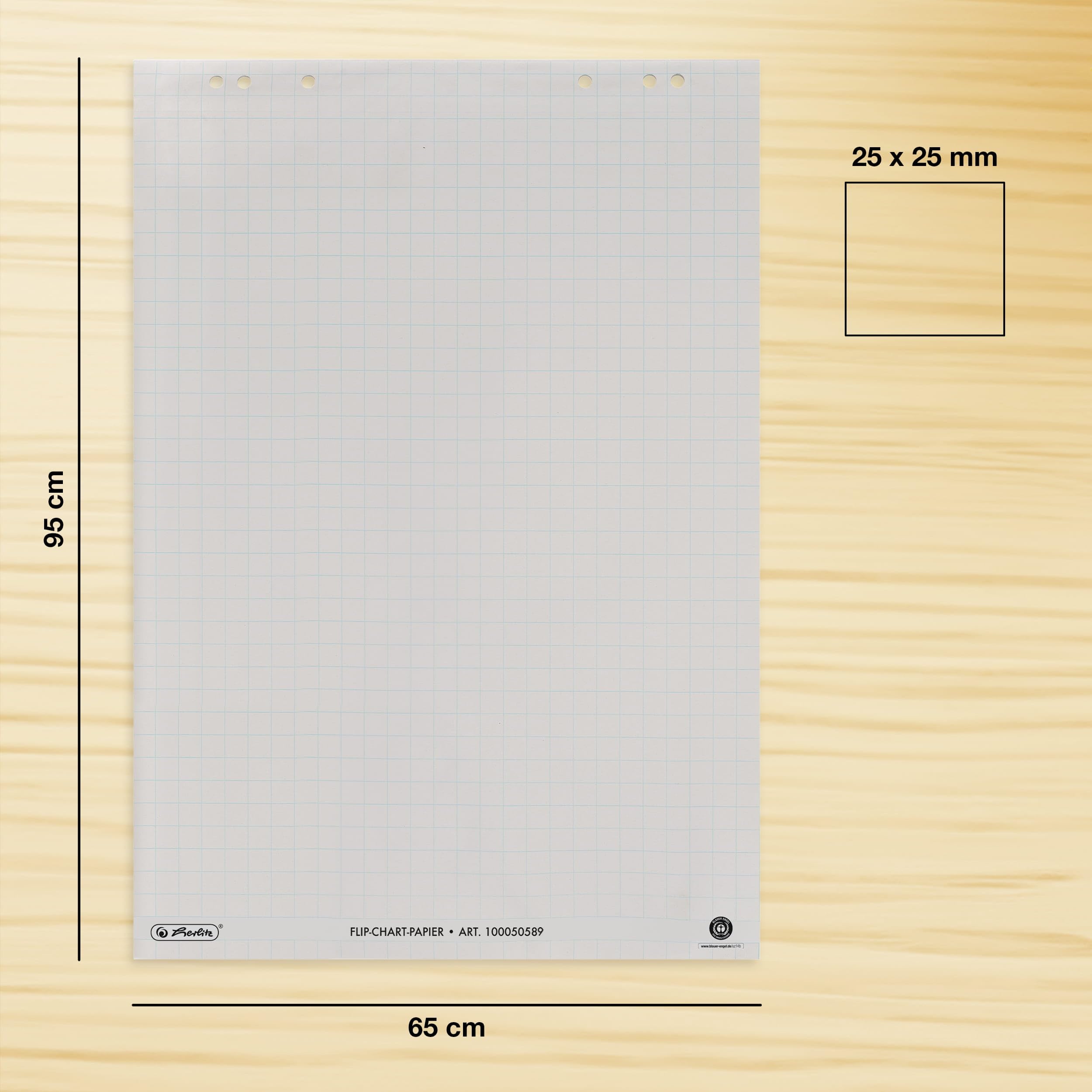 herlitz Flipchartpapier Recycling , kariert, mit 20 Blatt je Block, gerollt verpackt, 6 fach Lochung, 5 Stück