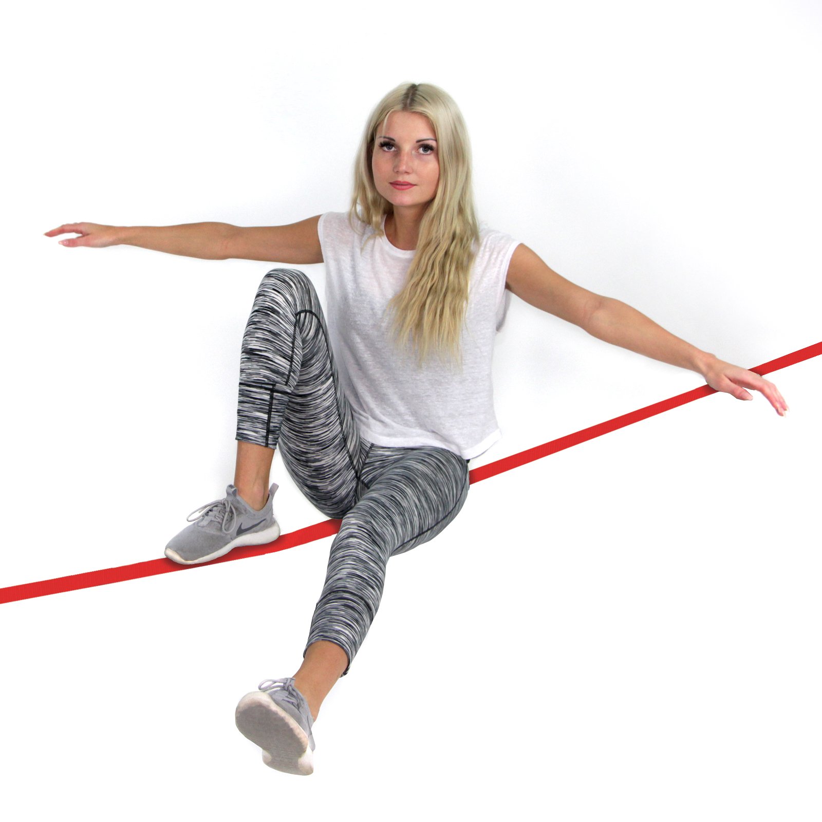 ALPIDEX Slackline 15 m für Anfänger und Fortgeschrittene geeignet, max. Belastung 2 Tonnen, inkl. Transportbeutel 7 Jahre Garantie auf Material* - rot