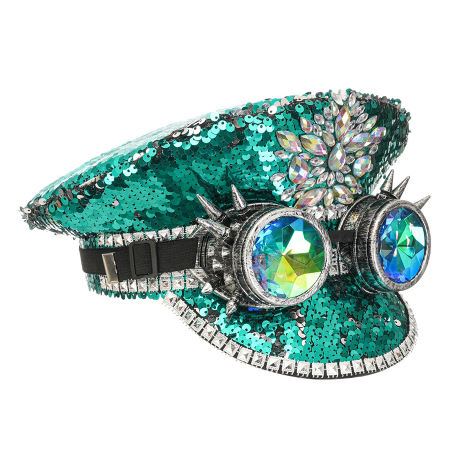 XAGMODSHN Sombrero de ancha con diamantes de imitación brillantes, para eventos aire, conciertos y fiestas temáticas, sombrero de disfraz transpirable, brillos unisex