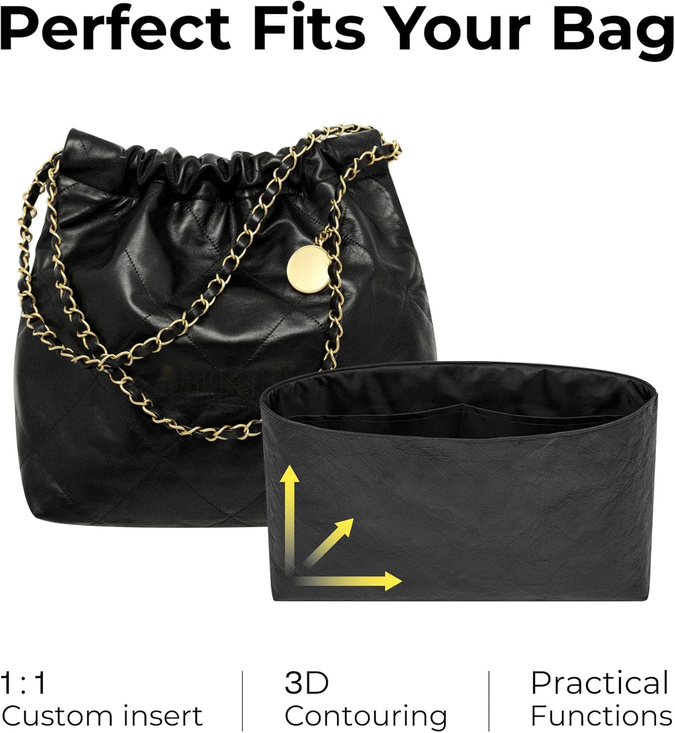 Handbag Organizer Insert for CHANEL 22 Small Handbag,Custom Fit Inside Premium Matte Black Lightweight WaterResistant Purse Insert - Image 3