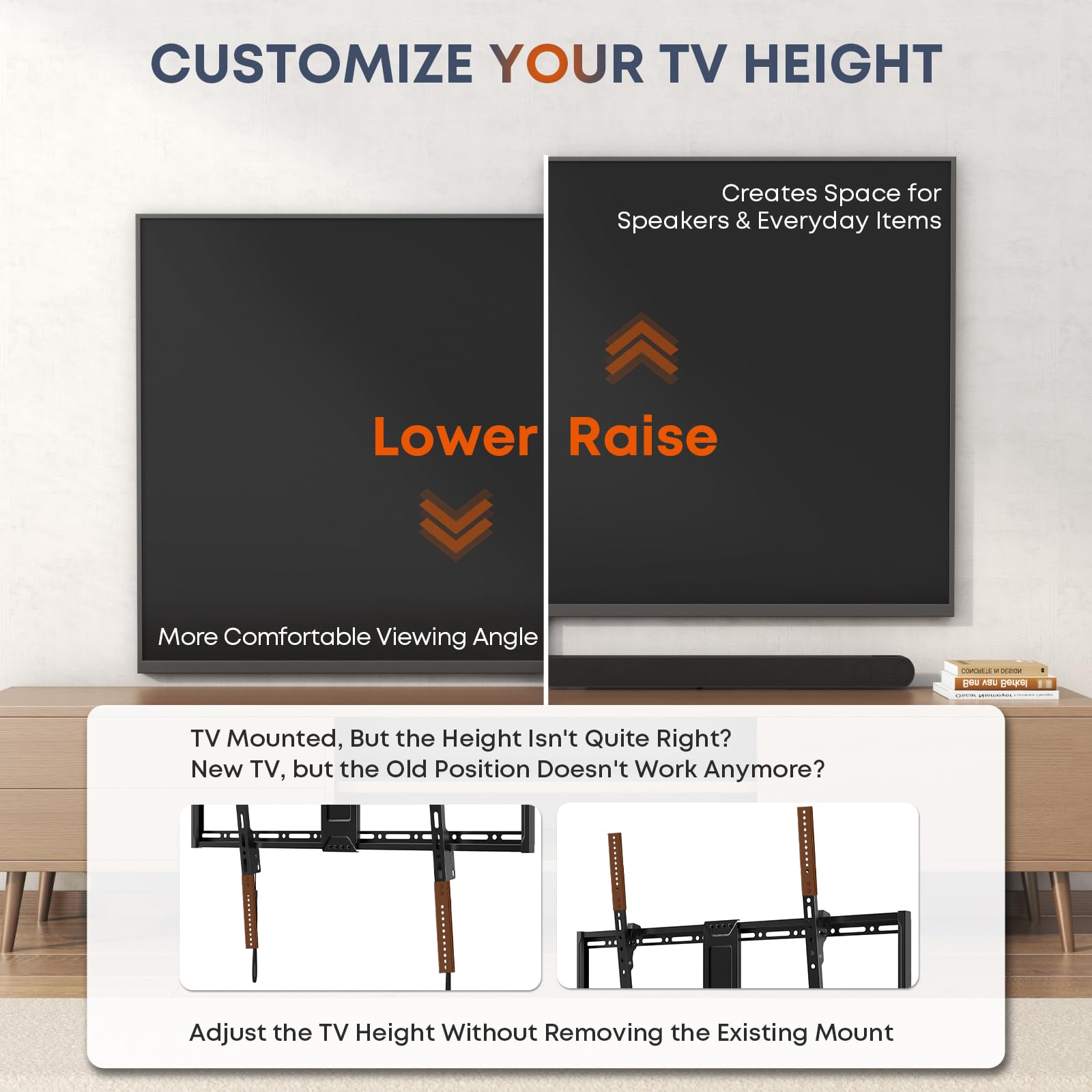 Plaque d’extension VESA verticale pour téléviseurs avec position VESA basse, compatible avec supports TV de plafond motorisés et supports muraux à bras vertical, 1 paire, Noir