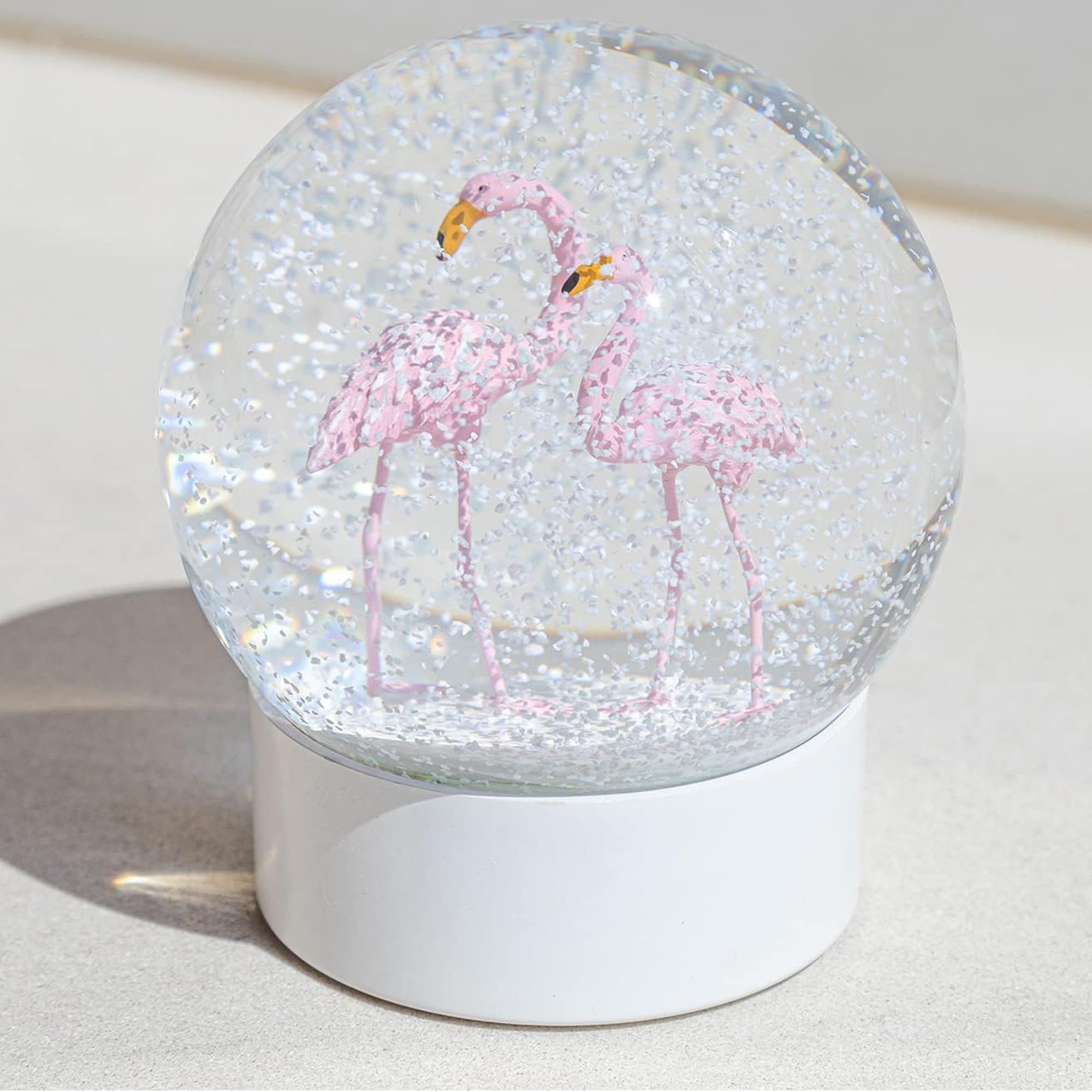 Mingfuxin Flamingo Snow Globe Crystal Ball White Base White Flake Glass Snow Globe Flamingo Snow Globe for Girls Kids Women Adults Gift 100mm Valentine Snow Globe