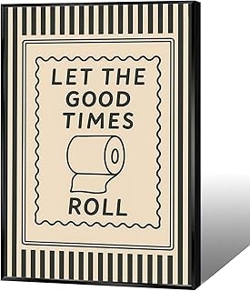 Trendy Let The Good Times Roll Wall Art Green Striped Funny Bathroom Quote Posters Modern Minimalist Room Aesthetic Picture Painting For Bedroom Dorm Restroom Wall Decor 12x16in Framed