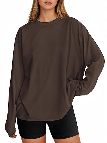 Tankaneo Womens Long Sleeve Oversized T Shirts Basic Crewneck Workout