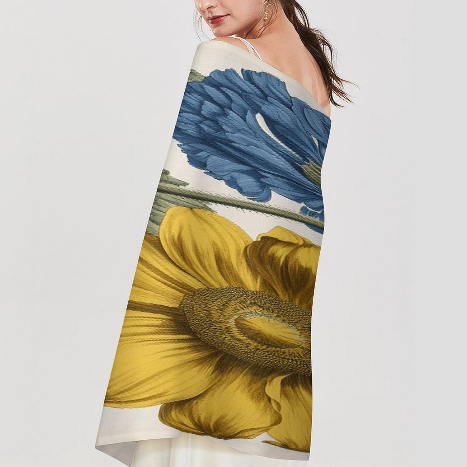 A Yellow Flower Stem Scarf for Women Men Soft Warm Fashion Blanket Scarves Classic Cashmere Feel Scarf Long Shawl Large Scarves Cold Weather Thick Blanket Scarfs