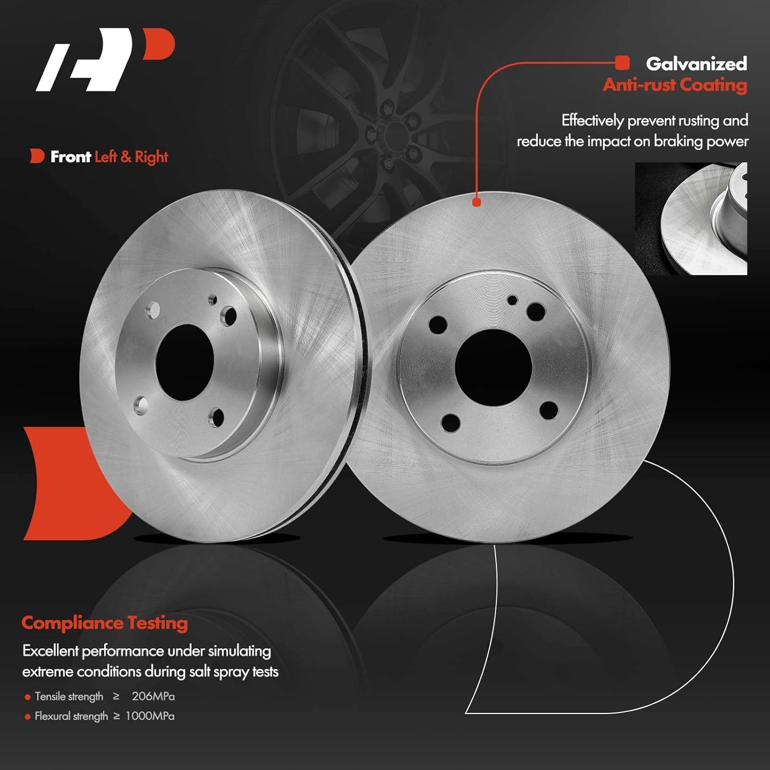 A-Premium 10.12 inch (257mm) Front Vented Disc Brake Rotors + Ceramic Pads Kit Compatible with Select Ford, Mazda and Mercury Models - Escort 91-02, Protege 95-98/90-94, Tracer 91-99 6-PC Set