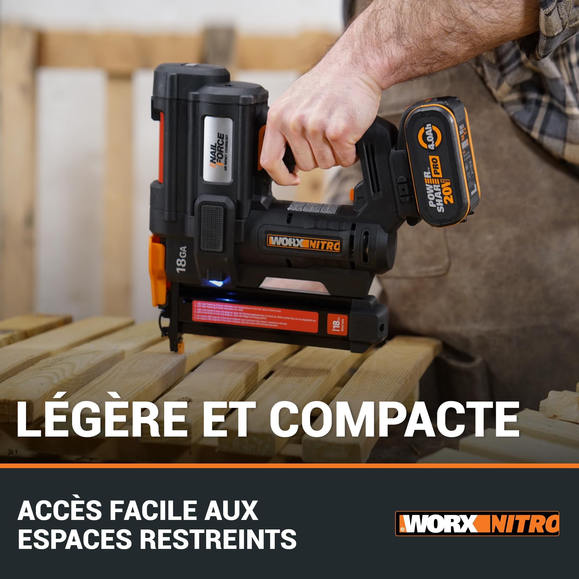 WORX WX844.9 Nitro zszywacz akumulatorowy 20 V 18 GA – 80 zszywek/min strzelanie – do zszywek 19-40 mm – elektryczny zszywacz o wysokiej wydajności – z rozdzielczością zacisku bez użycia narzędzi –