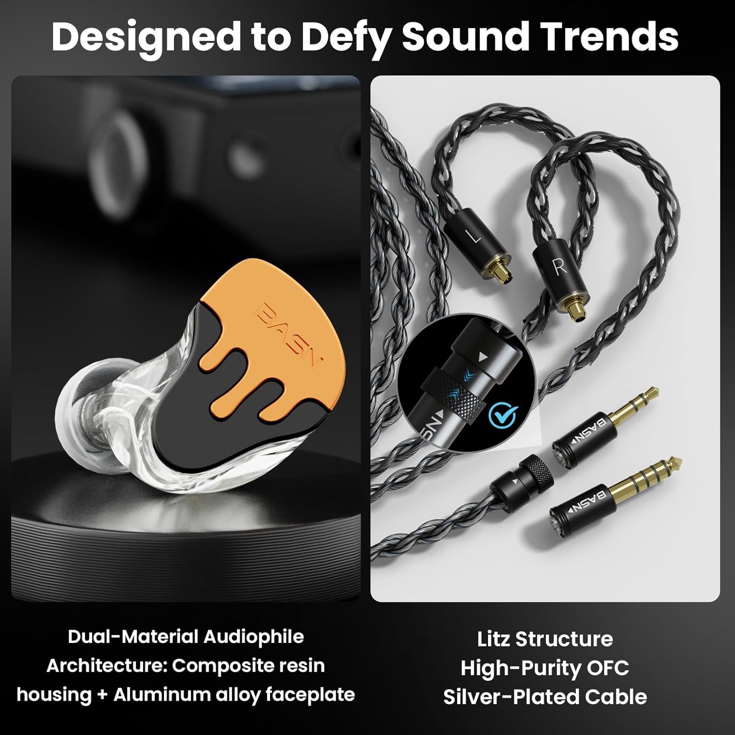 BASN BmasterX in Ear Audio Monitor, Hybrid 6 Drivers IEM Earphones with Crystal Clear Sound, Detachable Cable Plus Carrying Case Fit Kit for Musician, Stage, Studio (3.5mm & 4.4mm Jack, Orange/Black)