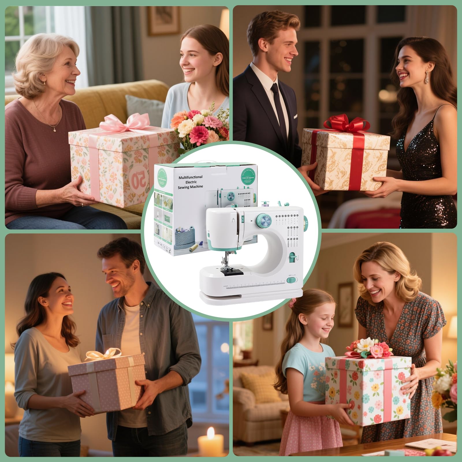 Macchina da Cucire Elettronica,Qoosea 16 Punti di Cucitura Mini Macchina da Cucire per Principianti e Bambini, Cucitrice Portatile per Tessuti con Luce LED per Facile Utilizzo, Kit di Attrezzi