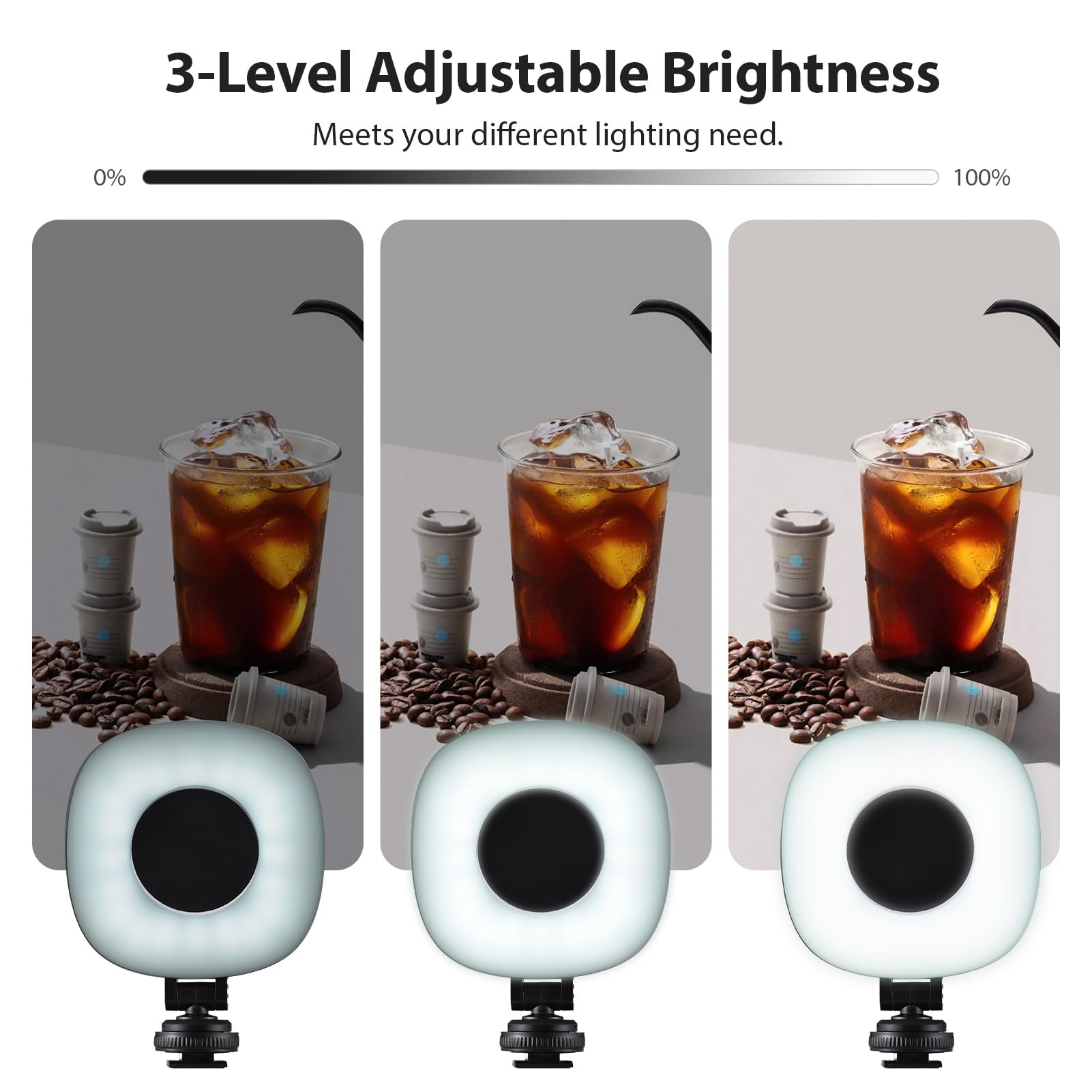Anneau Lumineux Portable pour Appareil Photo, lumière de Remplissage d'appareil Photo, Lampe vidéo LED avec 3 Modes avec Batterie et Adaptateur de Griffe pour vlogging,
