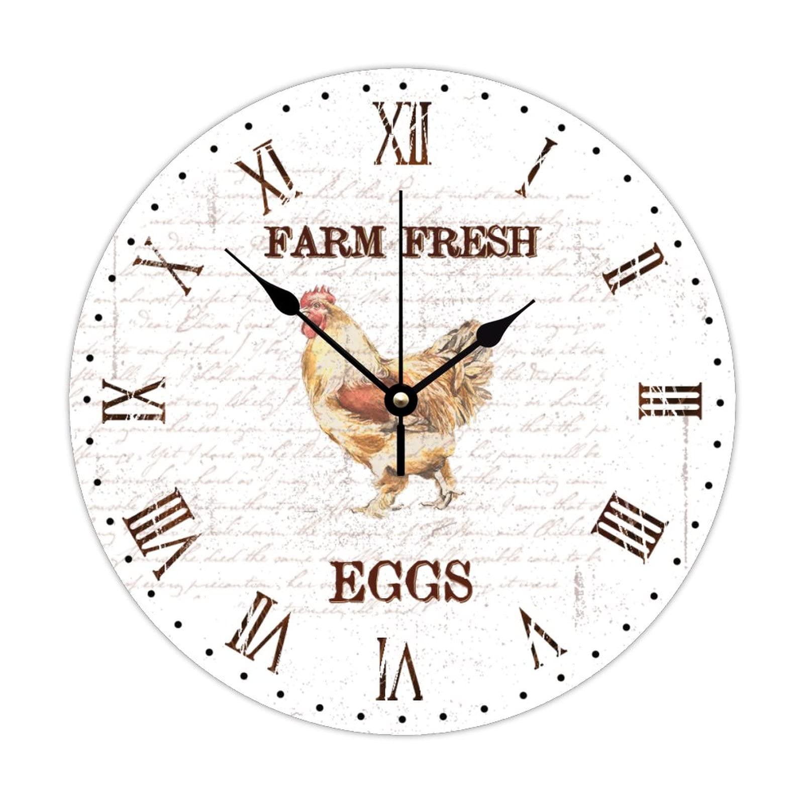 Horloge murale ronde en bois authentique design coq durable