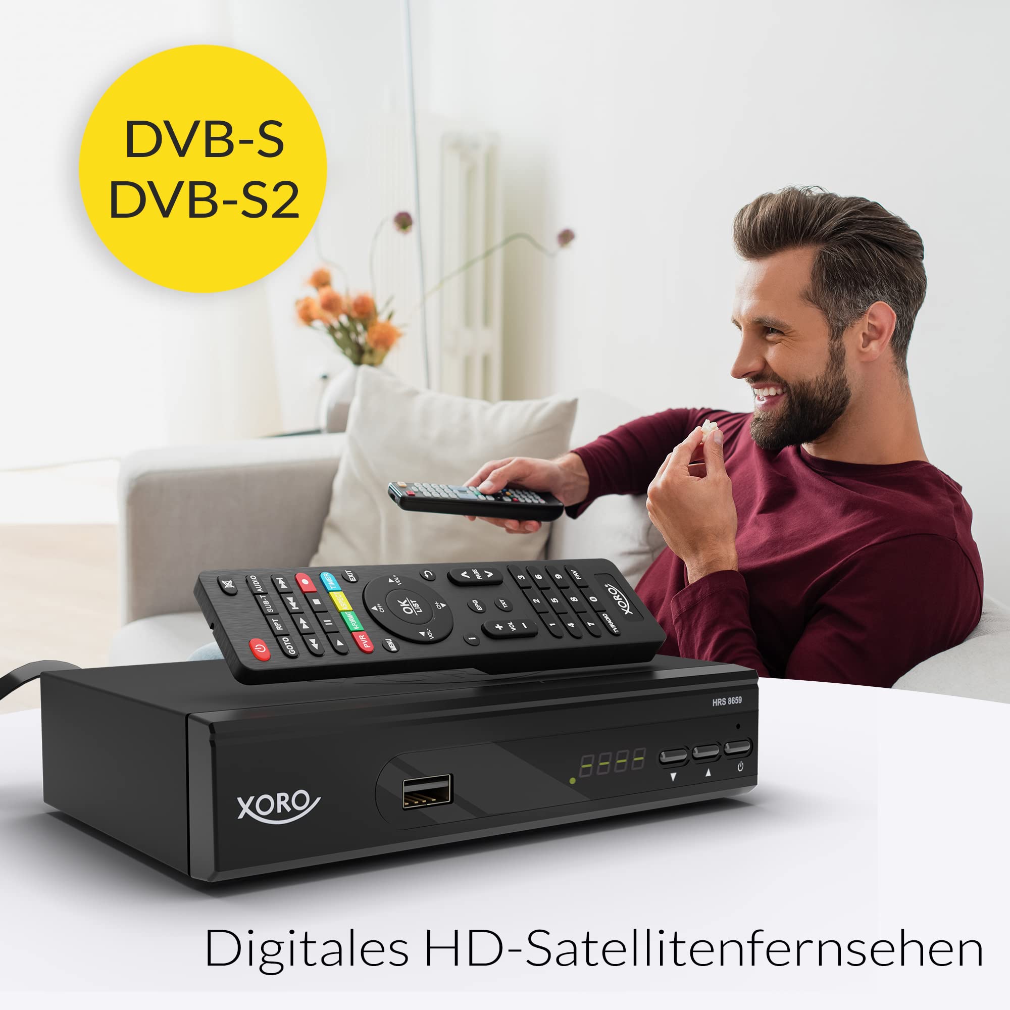 XORO HRS 8659 - Ricevitore satellitare digitale DVB-S2 HDTV, HDMI e SCART, supporta Unicable, uscita audio digitale, lettore multimediale USB 2.0