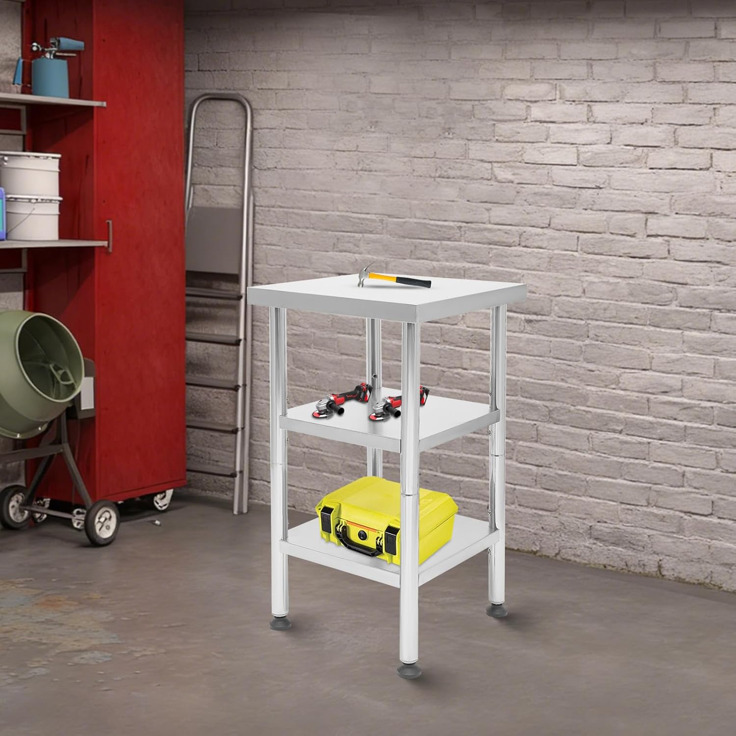 3-Tier Stainless Steel Table for Prep & Work 15" L x 24" W x 35" H Commercial Work Table with Adjustable Under Shelves 4 Casters 305+195LBS Load Capacity Kitchen Prep Worktable for Restaurant Home