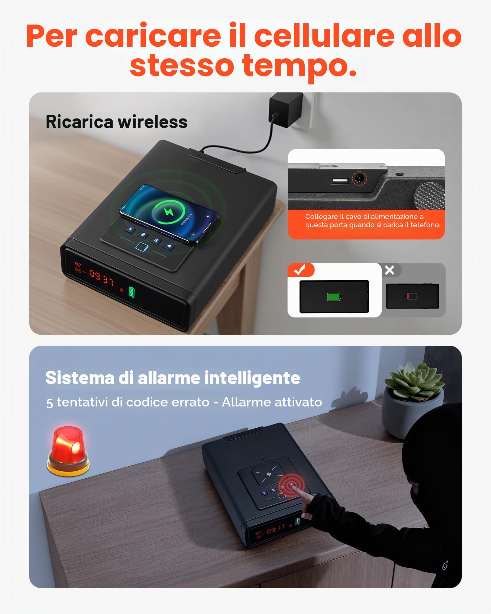 VEVOR Cassaforte per Armi con Impronta Digitale Password Chiave Cassetto ad Accesso Rapido a 3 Metodi, Cassaforte per Pistole con Schermo per 2 Pistole e Caricatori, Ricarica Wireless, Nero