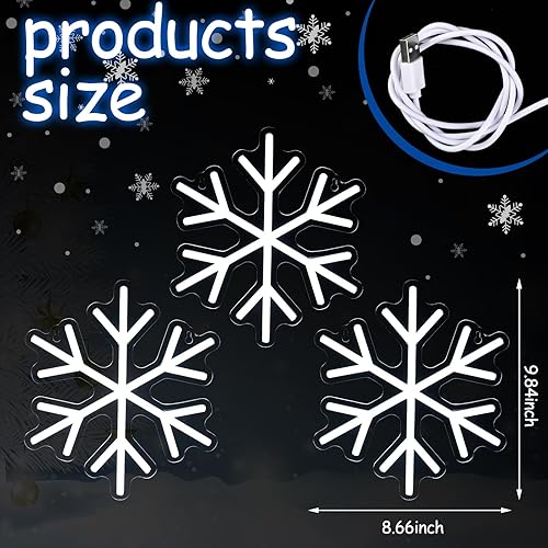 Miniatura 8 de 3 letreros de neón de copo de nieve, luces LED de neón de copo de nieve, luces de neón de invierno, barra de pared para ventana, decoración de sala