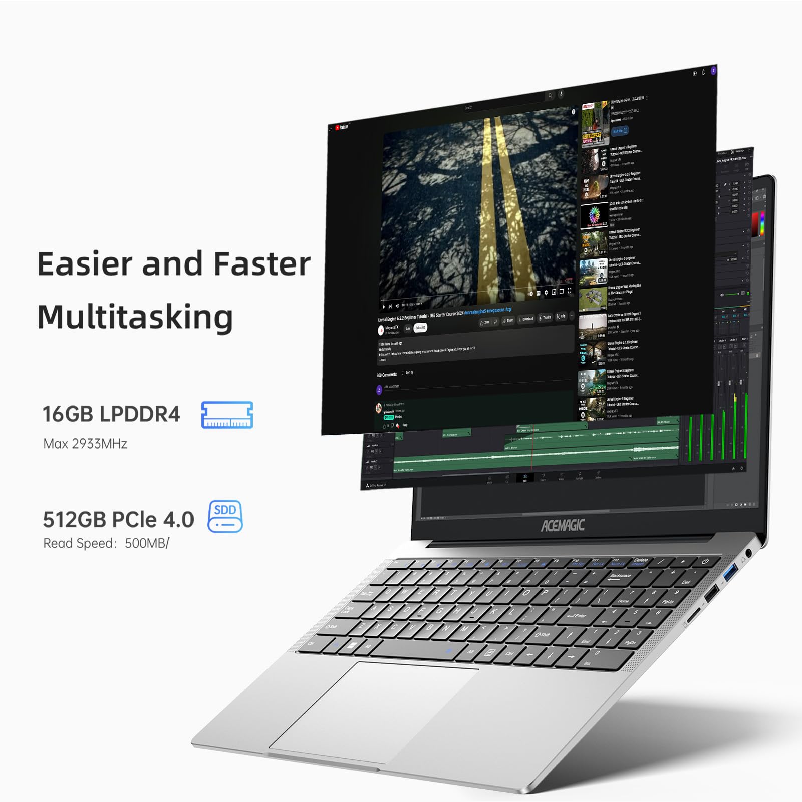 ACEMAGIC PC Portatile 16GB DDR4 RAM 512GB SSD,Alder Lake-N N95【Battere N100/N5095,Fino a 3.4Ghz】 Notebook,15.6" Full HD Computer portatile 2.4G/5G WiFi,BT5.0,Type_C, USB3.2,HDMI Ufficio(Grigio) 2024