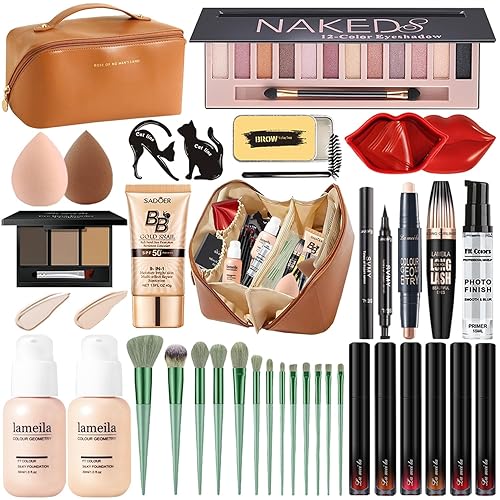 Kit de maquillaje todo en uno, incluye sombra de ojos, base, imprimación, crema BB, lápiz labial, delineador de ojos, rímel, barra de contorno,