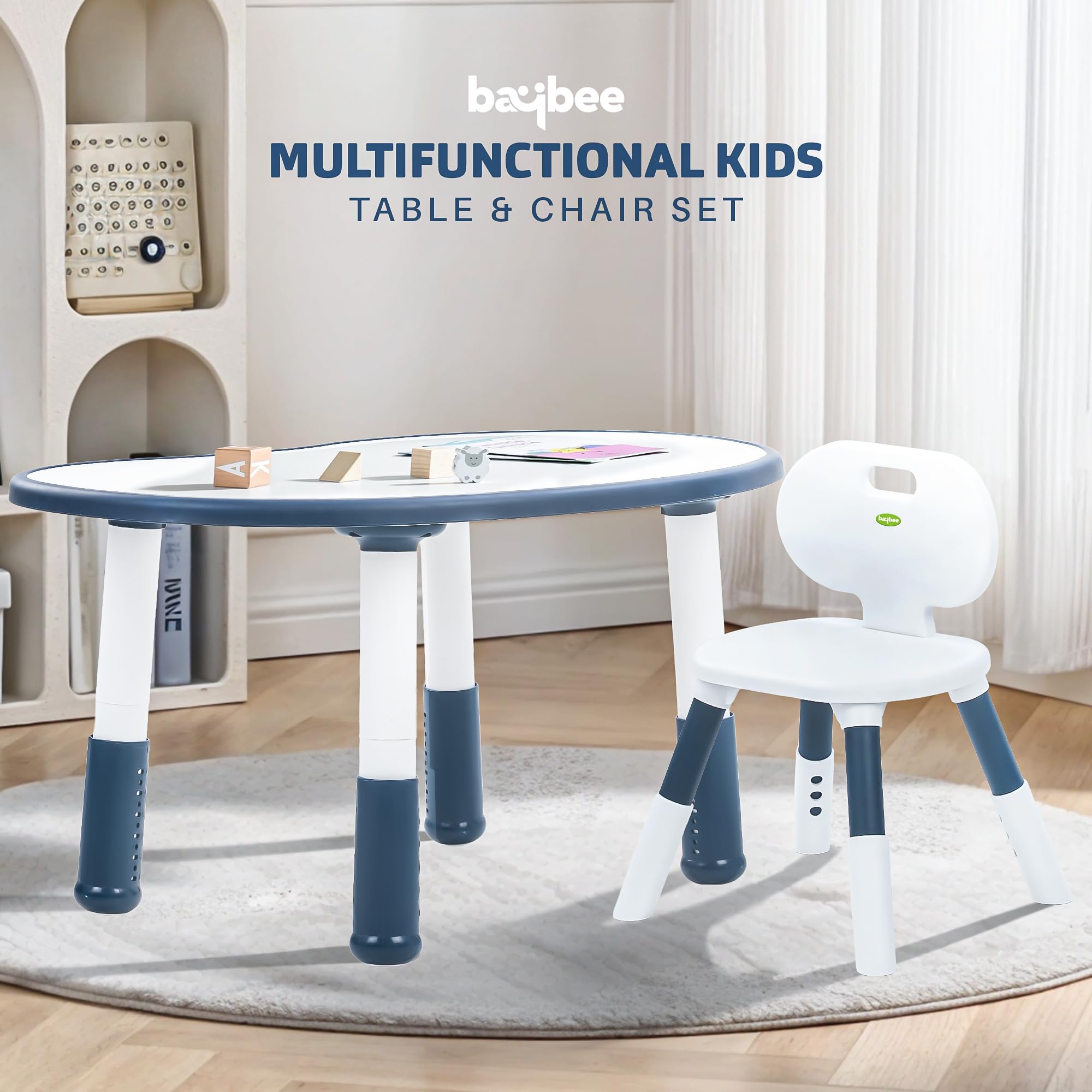 BAYBEE Study Table for Kids with Chair,Multi-Functional Adjustable Study Table with Anti-Slip Base, Drawing Board, Safe Rounded Corners & Easy Plug-and-Play Installation (Blue) 1
