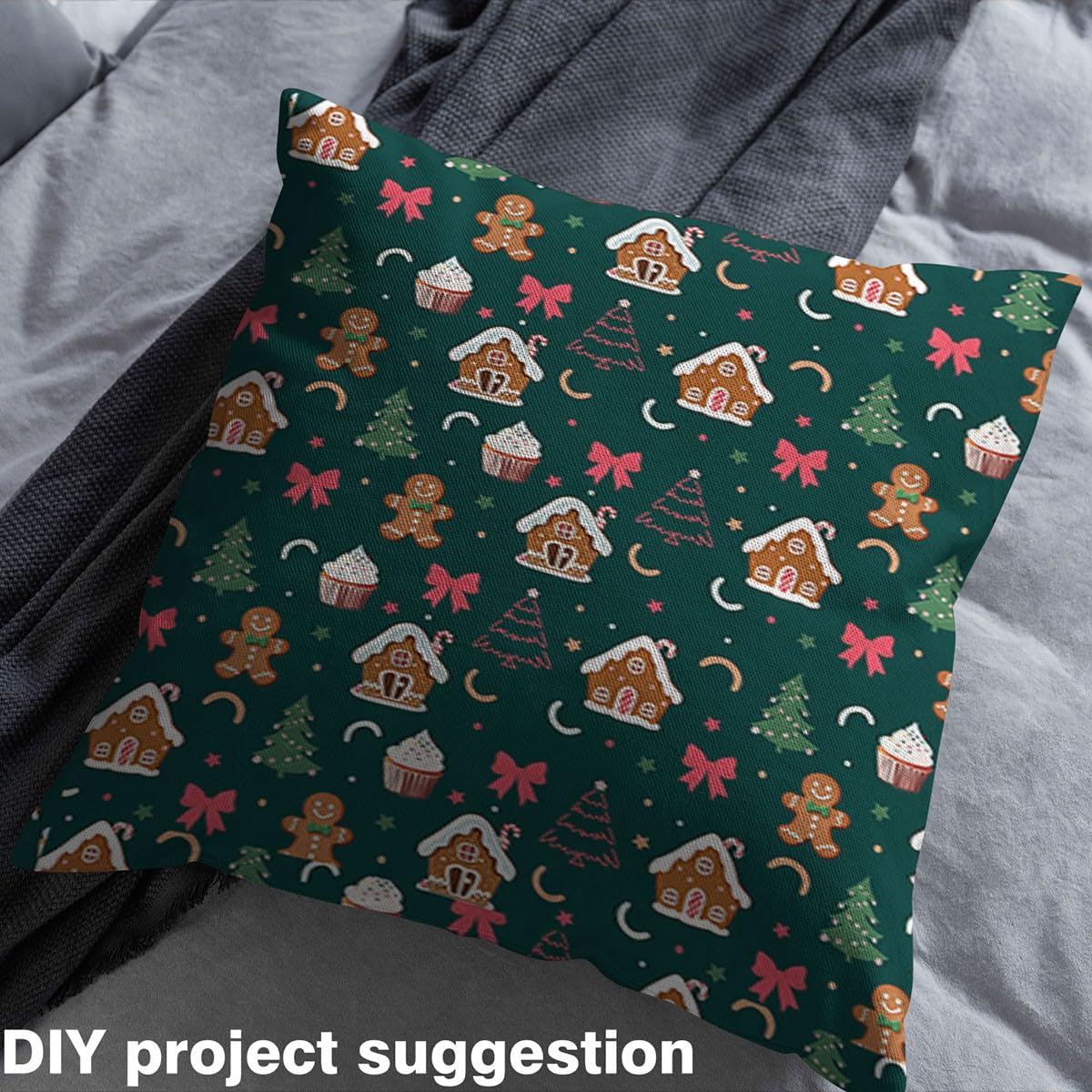 Homemissing Filles vert Noël Tissu 276x150cm mignon arc Tissus au Metre pain d'gingembre imperméable décor pour bricolage projets artisanat couture arbre de Noël fille coquette bowknot